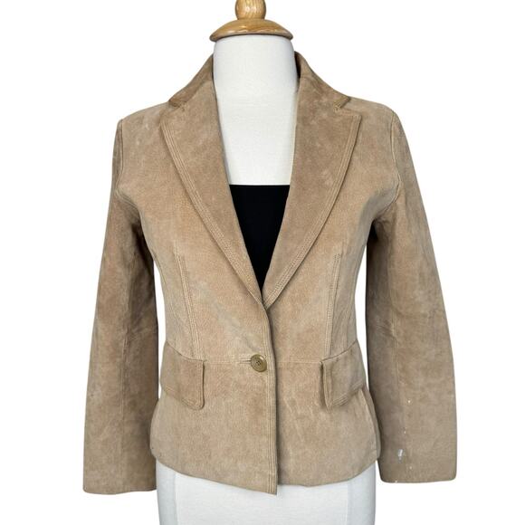 Colebrook Classics Genuine Leather Suede Camel Tan Collared Jacket Size Small - Picture 1 of 16